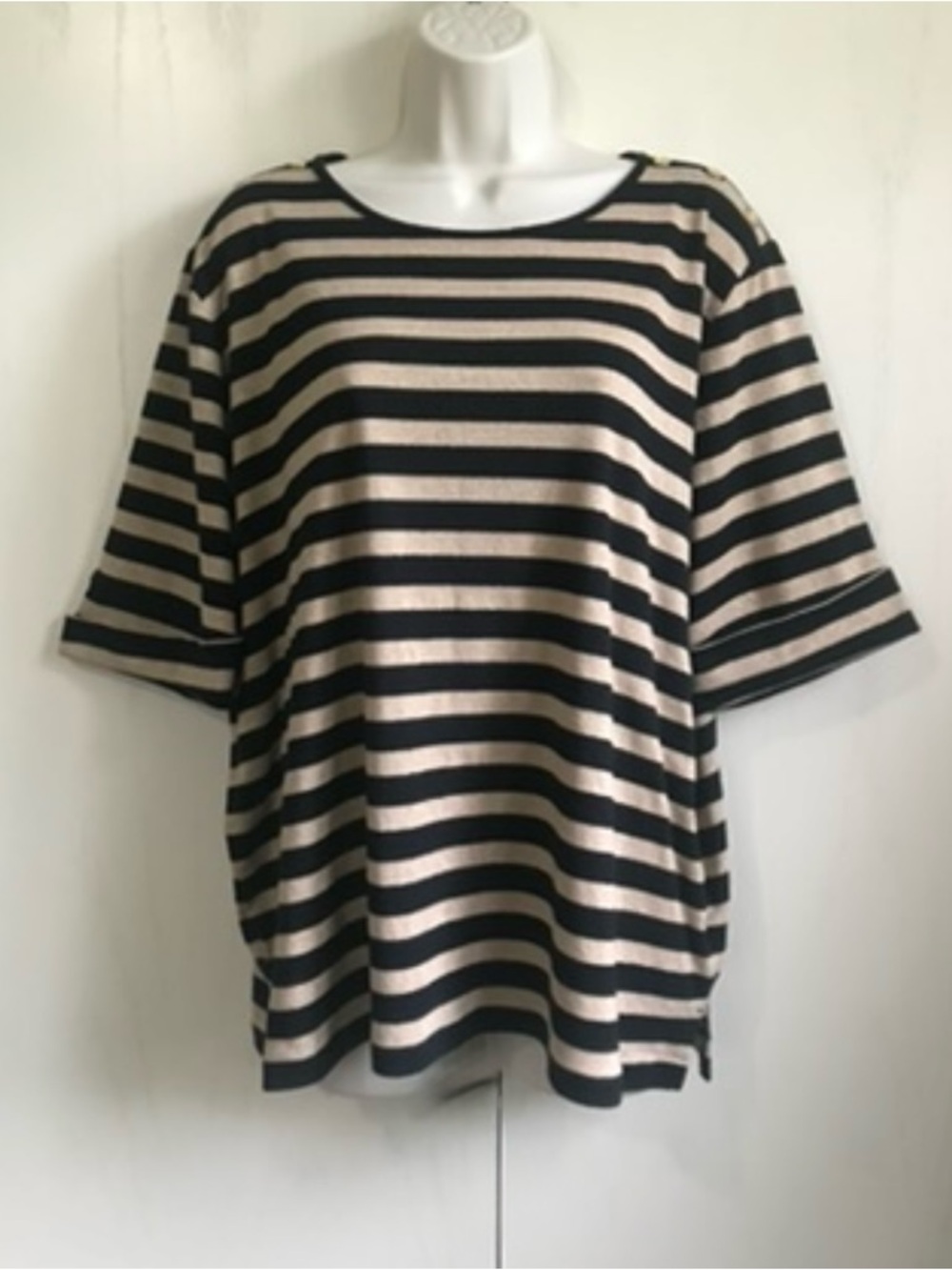 Striped Short Sleeve Knit Top - Black & Gold